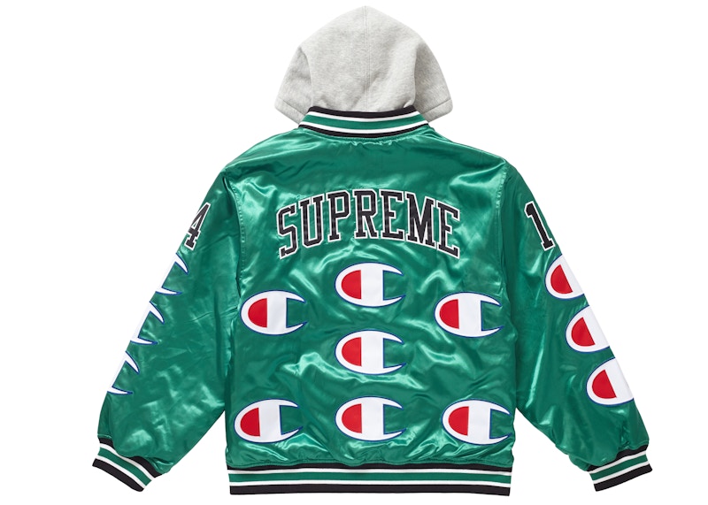 Supreme Champion Hooded Satin Varsity Jacket Kelly Green