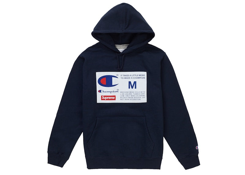 Supreme Champion Label Hooded Sweatshirt Navy