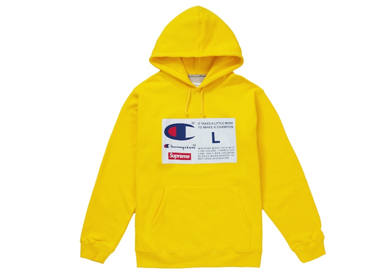 Supreme Champion Label Hooded Sweatshirt Yellow