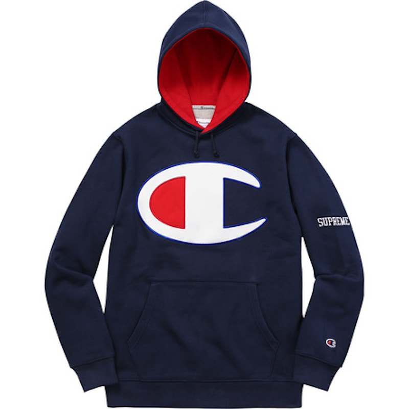 Supreme Champion Satin Logo Hoodie Navy