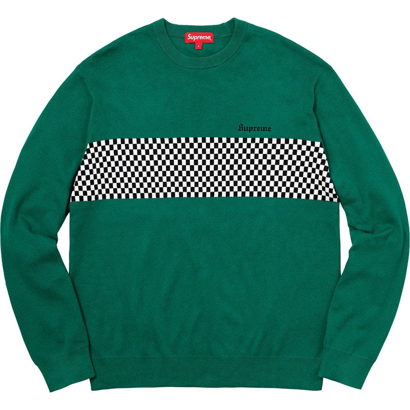 Supreme Checkered Panel Crewneck Sweater Forest Green