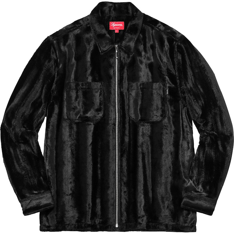 Supreme Cheetah Pile Zip Up Shirt Black