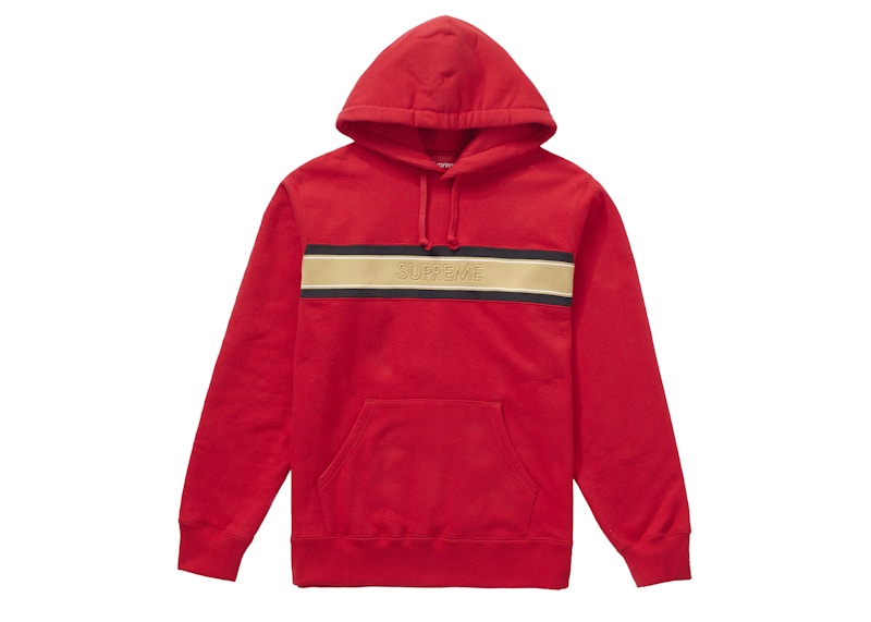 Supreme Chest Stripe Logo Hooded Sweatshirt Red