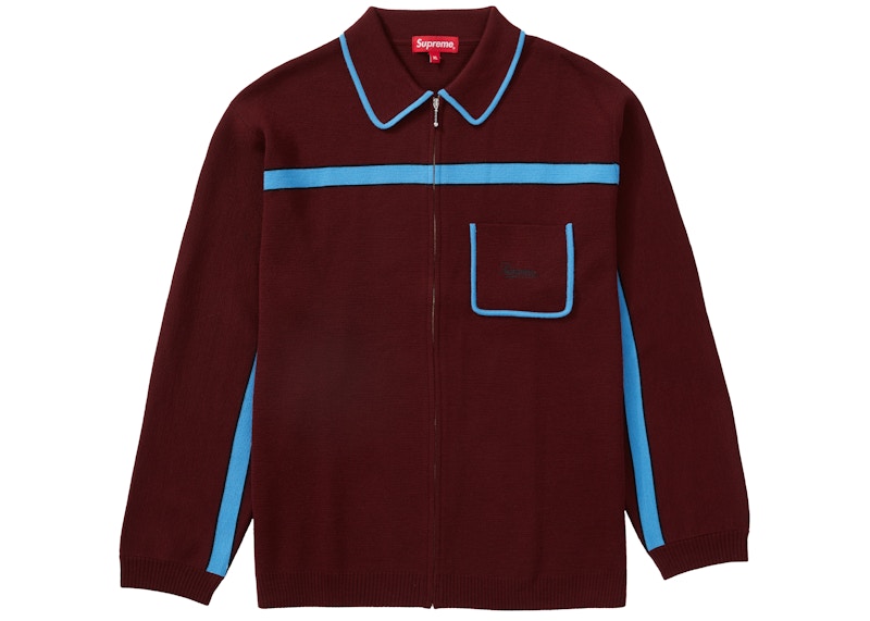 Supreme Chest Stripe Zip Up Cardigan Burgundy