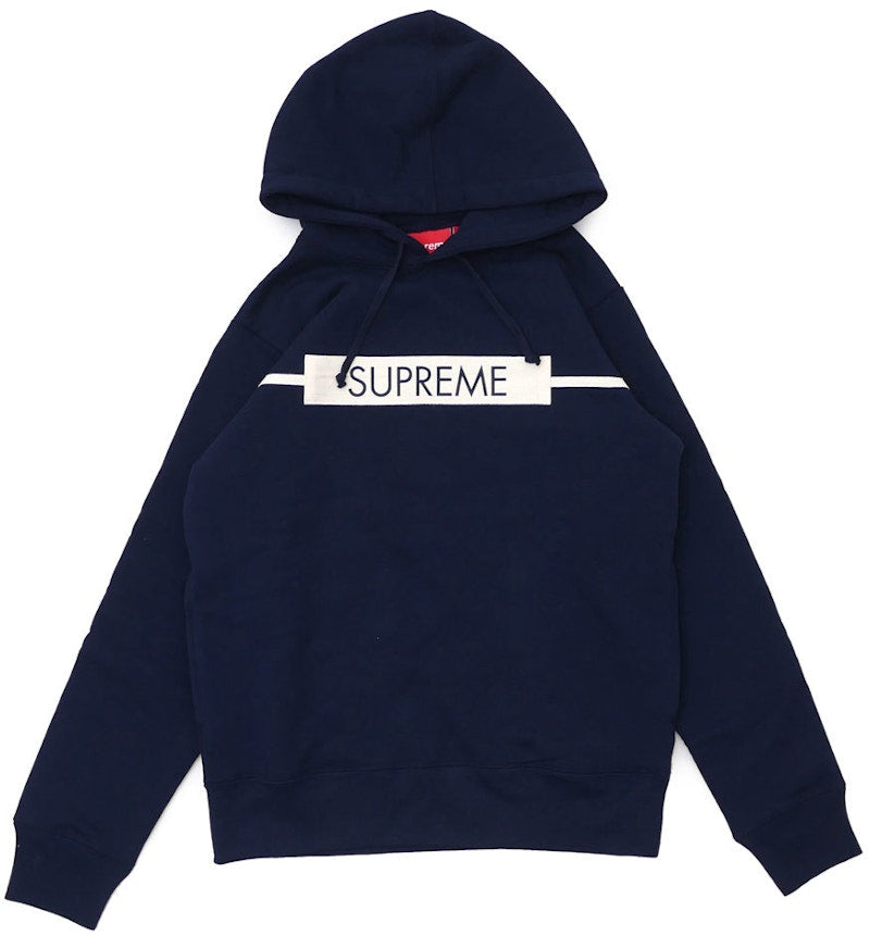 Supreme Chest Twill Tape Hooded Sweatshirt Navy