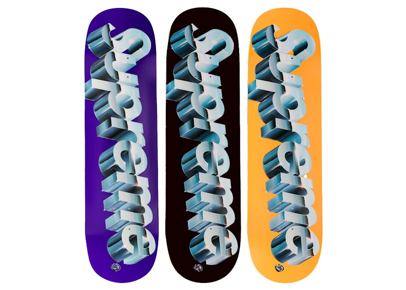 Supreme Chrome Logo Skateboard Deck Black/Orange/Purple Set