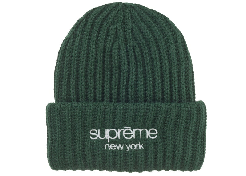 Supreme Classic Logo Chunky Ribbed Beanie (FW24) Dark Green