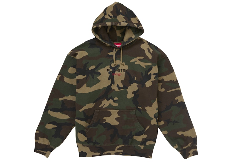 Supreme Classic Logo Chicago Shop Hooded Sweatshirt Woodland Camo