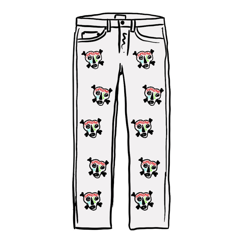 Supreme Clayton Patterson Skulls Embroidered Regular Jean White