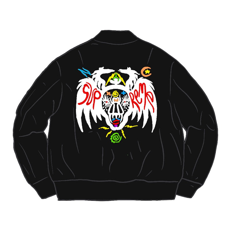 Supreme Clayton Patterson Skulls Embroidered Velvet MA-1 Black