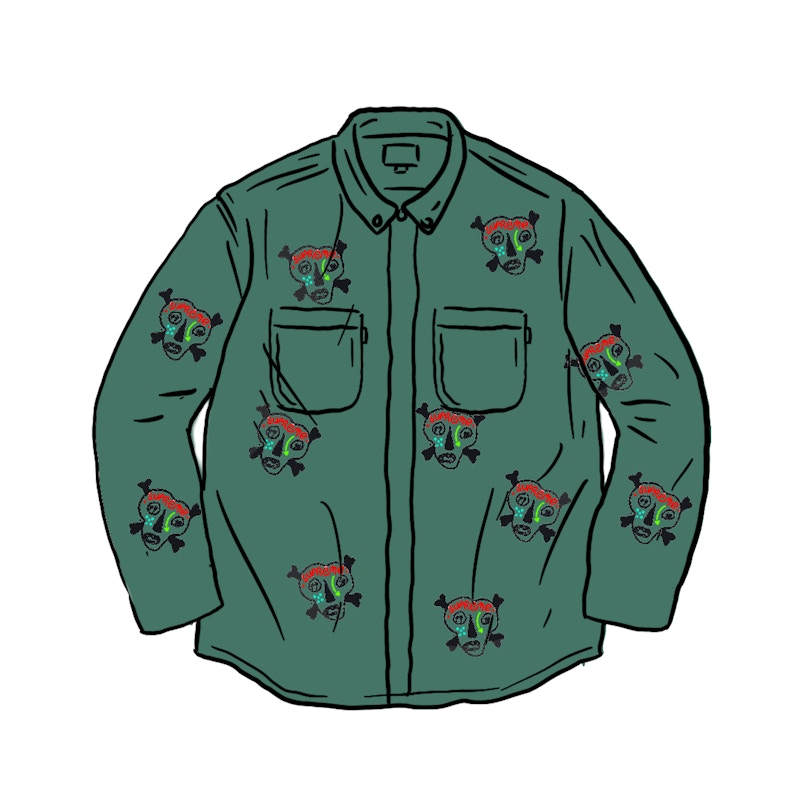 Supreme Clayton Patterson Skulls Embroidered Work Shirt Dusty Green