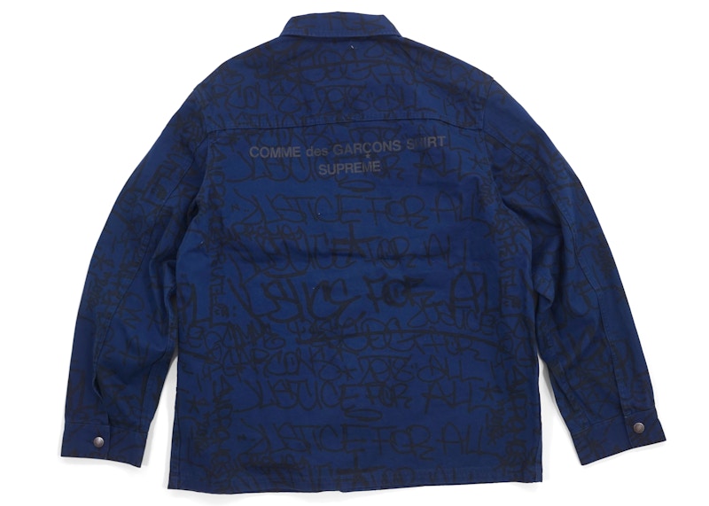 Supreme Comme des Garcons SHIRT Printed Canvas Chore Coat Navy