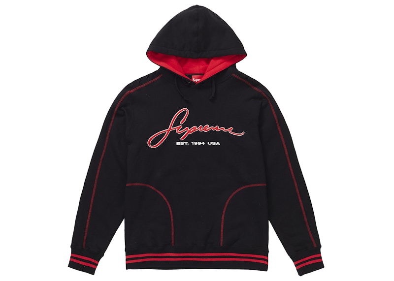 Supreme Contrast Embroidered Hooded Sweatshirt Black