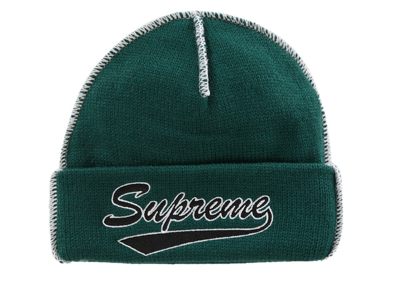Supreme Contrast Stitch Beanie (FW22) Dark Pine