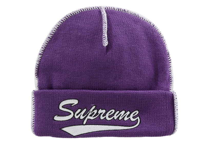 Supreme Contrast Stitch Beanie (FW22) Purple