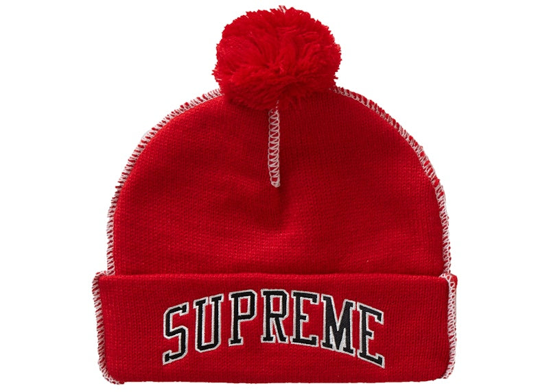 Supreme Contrast Stitch Beanie Red