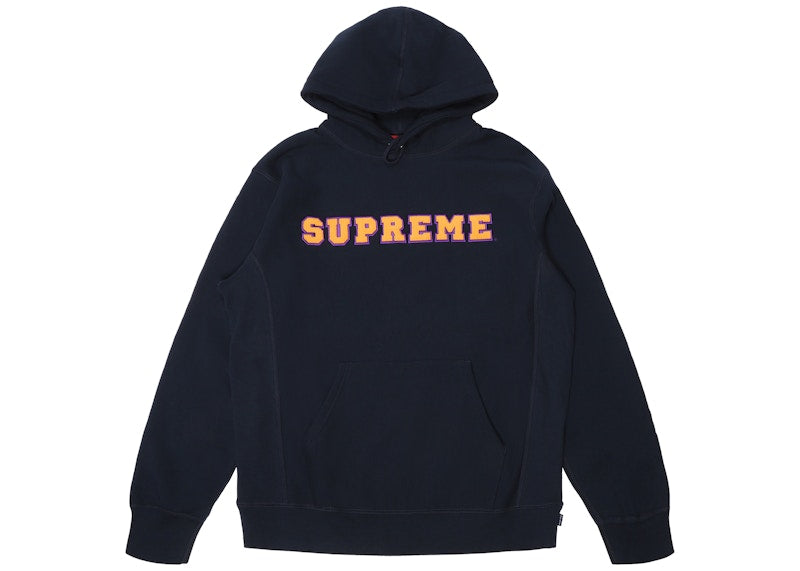 Supreme Cord Collegiate Logo Hooded Sweatshirt Navy