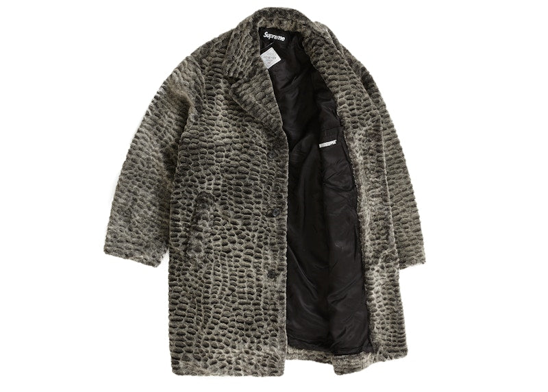 Supreme Croc Faux Fur Overcoat Black