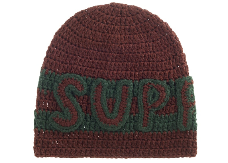 Supreme Crochet Logo Beanie Brown