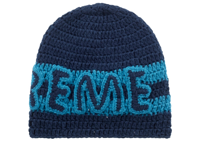 Supreme Crochet Logo Beanie Navy
