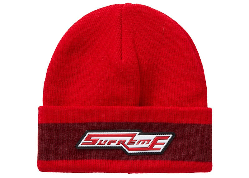 Supreme Cuff Stripe Beanie Red