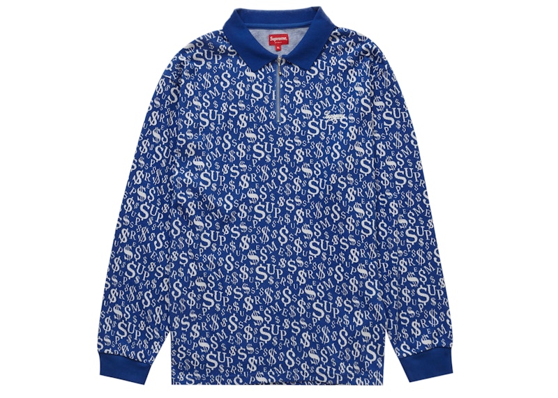 Supreme Currency Jacquard Zip L/S Polo Blue