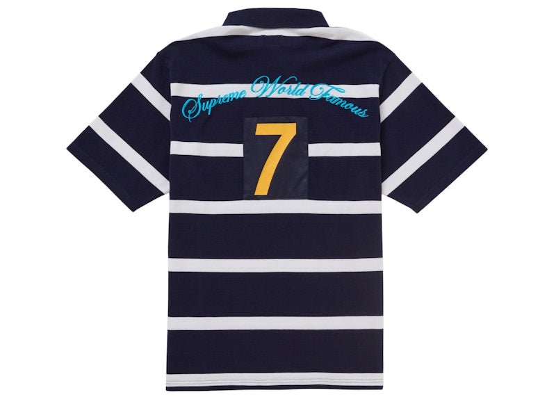 Supreme Cursive Polo Navy Stripe