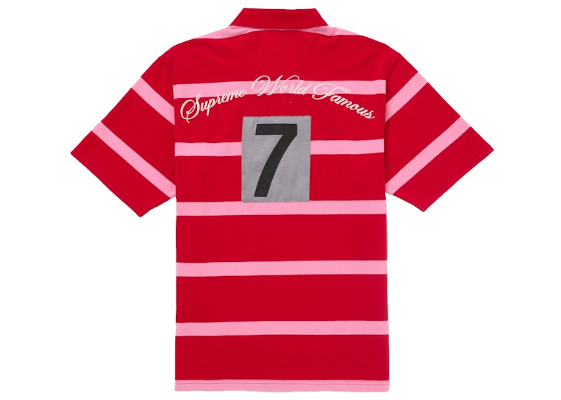Supreme Cursive Polo Red Stripe