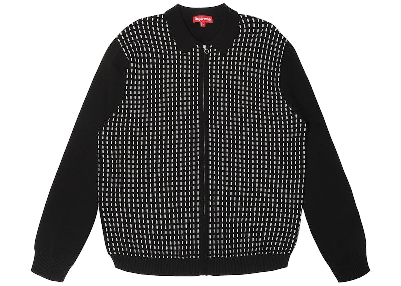 Supreme Dashes Zip Up Knit Polo Black