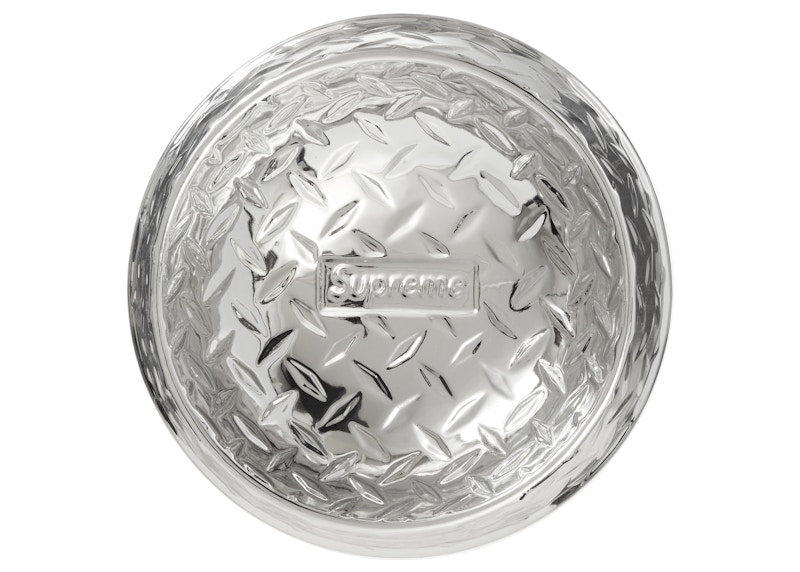 Supreme Diamond Plate Dog Bowl Silver