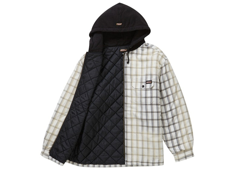 Supreme Dickies Plaid Hooded Zip Up Shirt White