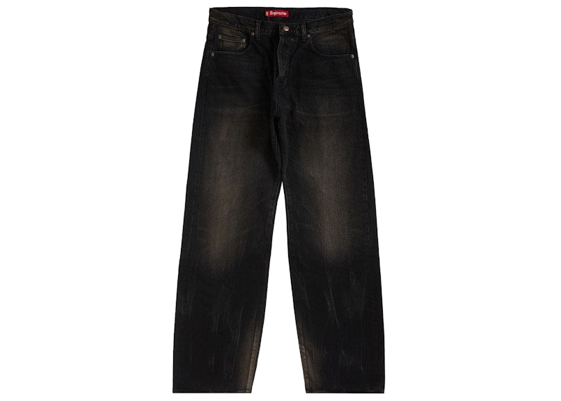 Supreme Distressed Loose Fit Selvedge Jean (SS24) Washed Black