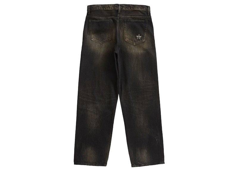 Supreme Distressed Loose Fit Selvedge Jean Washed Black