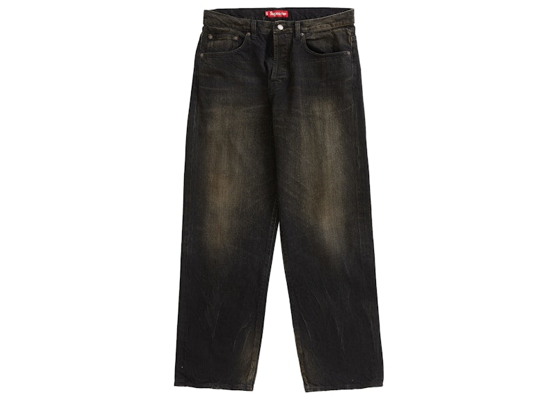 Supreme Distressed Loose Fit Selvedge Jean Washed Black