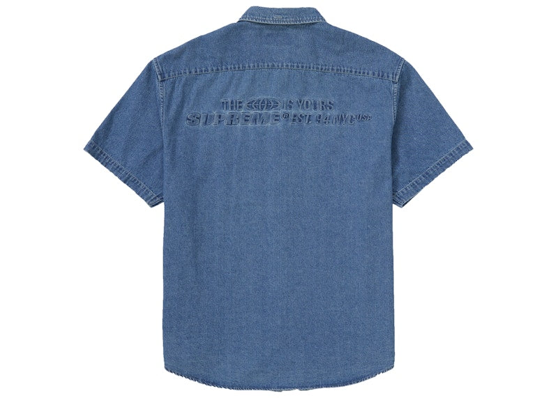 Supreme Embossed Denim S/S Shirt Blue