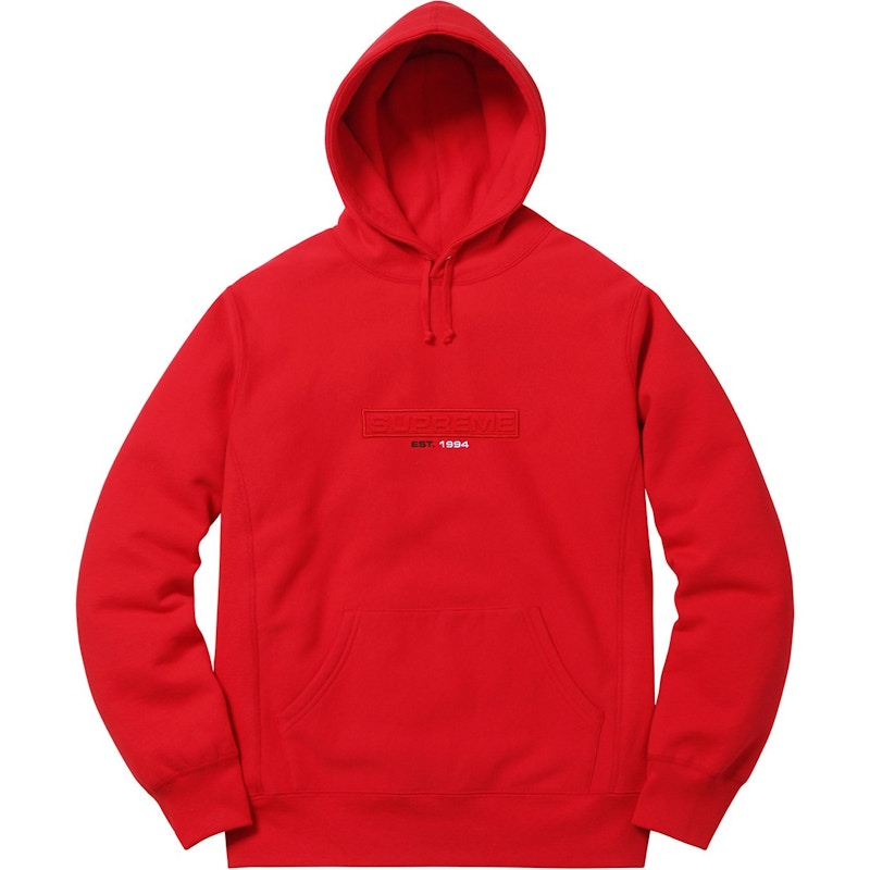 Supreme Embossed Logo Hooded Sweatshirt (SS18) Red