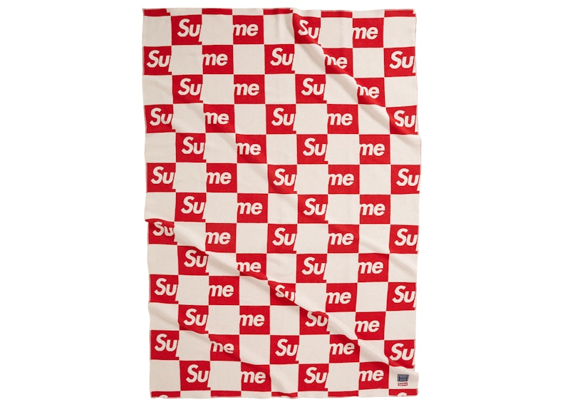 Supreme Faribault Woolen Mill Checkerboard Wool Throw Red