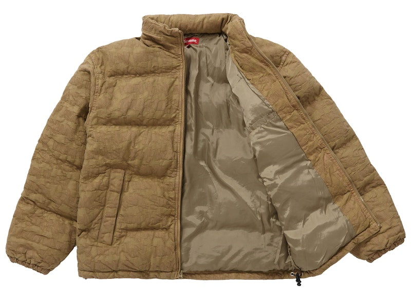 Supreme Fat Tip Jacquard Denim Puffer Jacket Olive