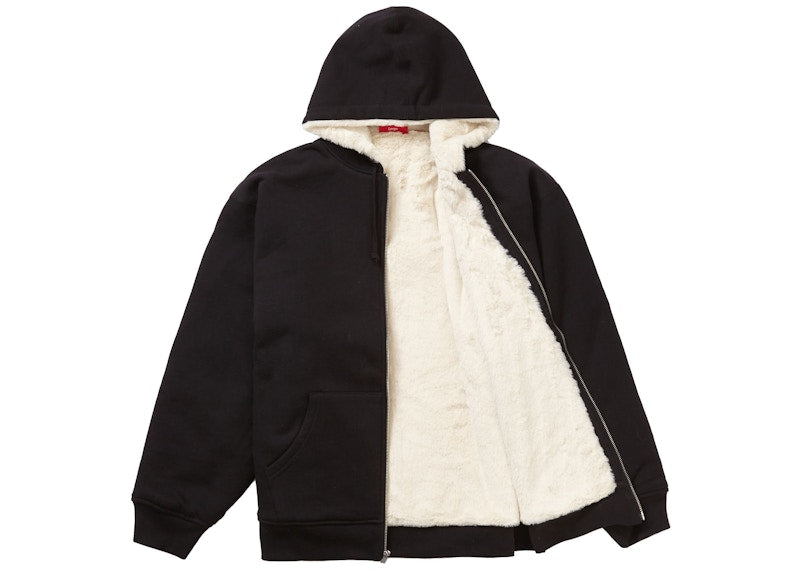Supreme Faux Fur Lined Zip Up Hooded Sweatshirt Black