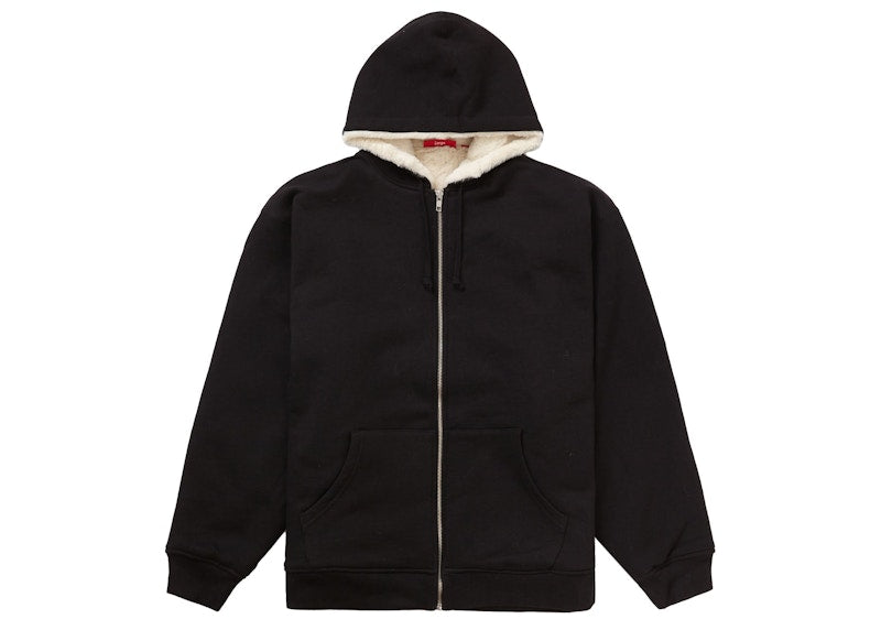 Supreme Faux Fur Lined Zip Up Hooded Sweatshirt Black