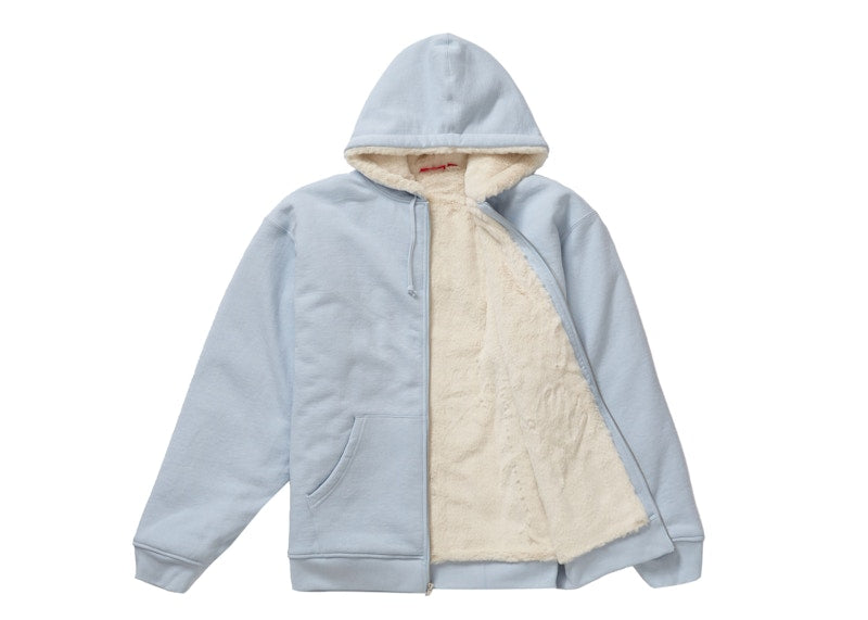 Supreme Faux Fur Lined Zip Up Hooded Sweatshirt Light Blue