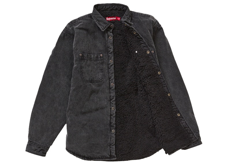 Supreme Faux Shearling Lined Work Shirt Black Denim