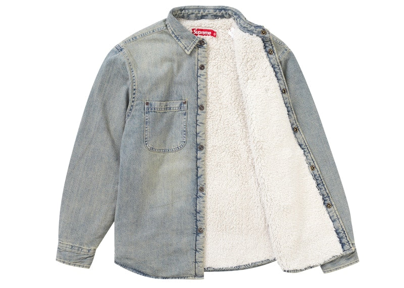 Supreme Faux Shearling Lined Work Shirt Washed Indigo Denim
