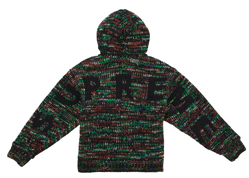 Supreme Faux Shearling Lined Zip Up Hooded Sweater Green Melange