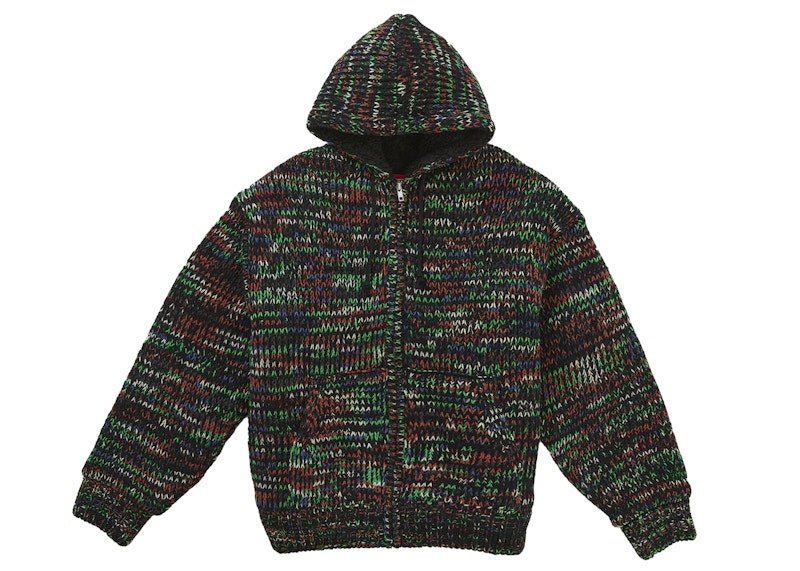 Supreme Faux Shearling Lined Zip Up Hooded Sweater Green Melange