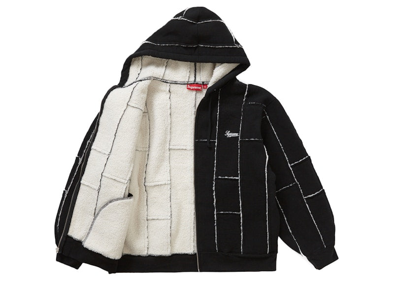 Supreme Faux Shearling Zip Up Hooded Sweatshirt Black