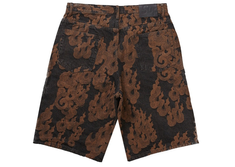 Supreme Flames Jacquard Baggy Denim Short Washed Black
