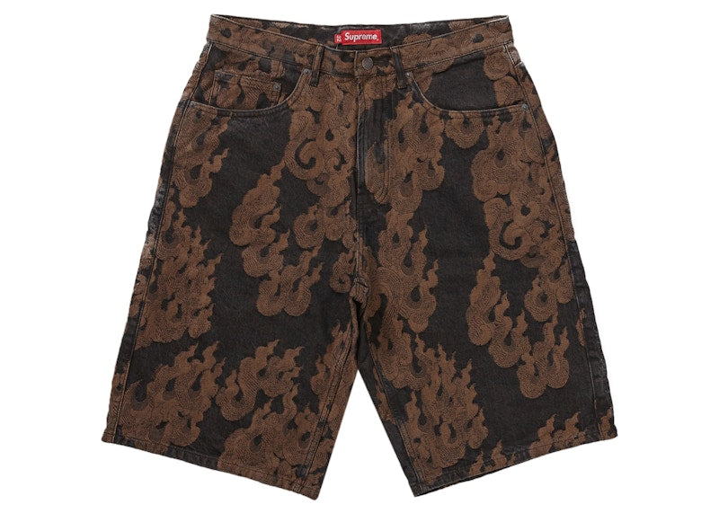 Supreme Flames Jacquard Baggy Denim Short Washed Black