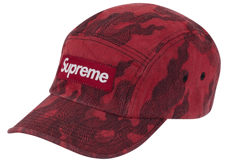 Supreme Flames Jacquard Denim Camp Cap Washed Red