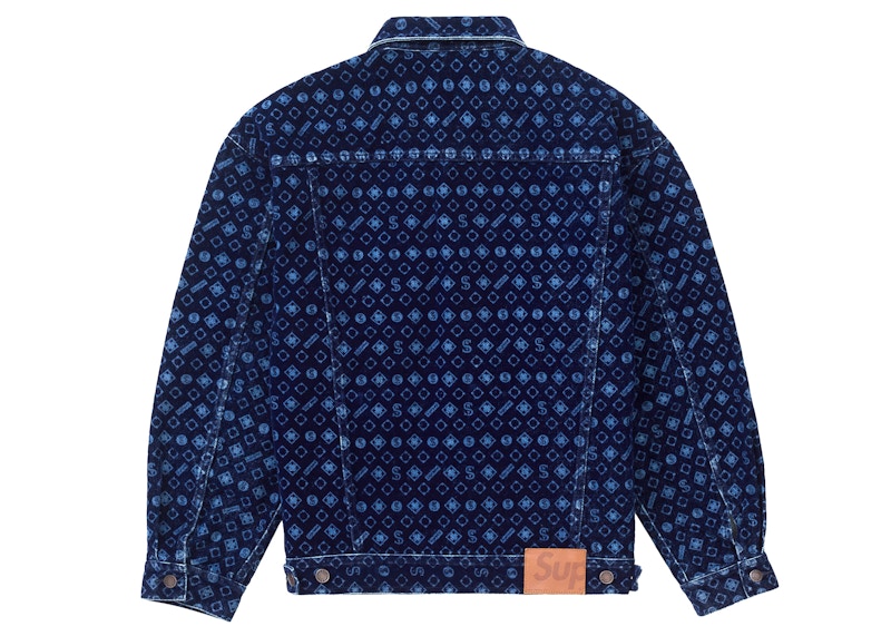 Supreme Flocked Denim Trucker Jacket Blue